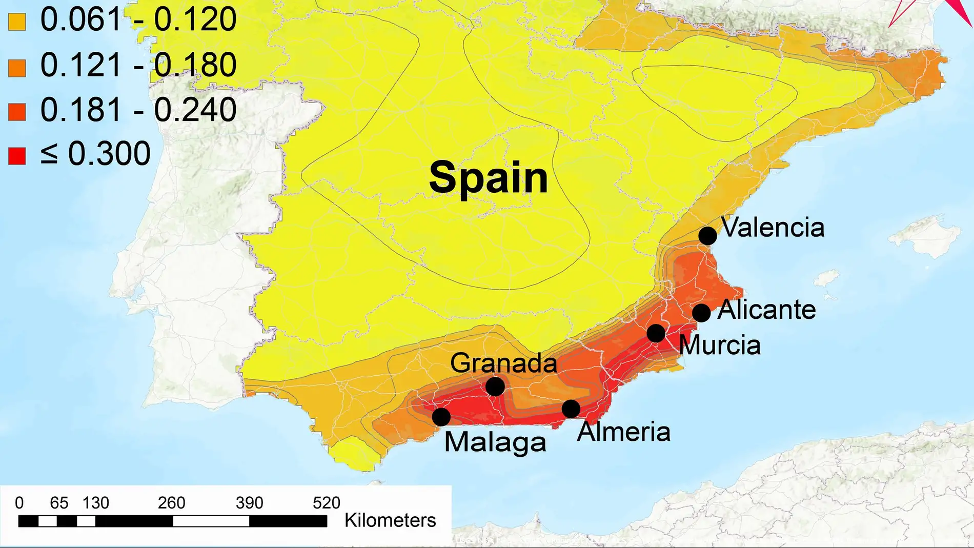 Mapa de riesgo de terremotos en España