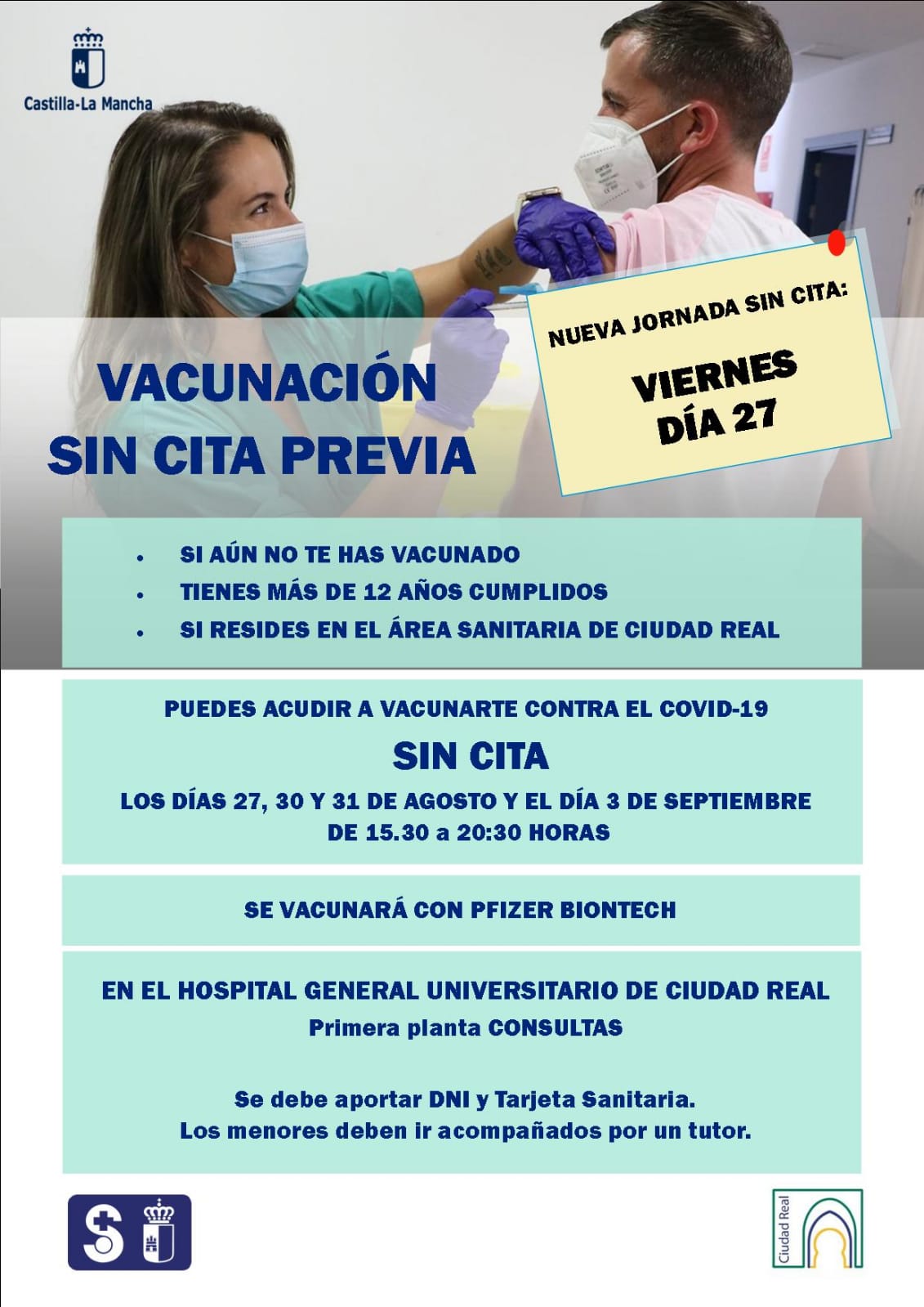El viernes habrá vacunación sin cita previa en el Hospital de Ciudad Real El viernes habrá vacunación sin cita previa en el Hospital de Ciudad Real