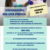 El viernes también habrá vacunación sin cita en el Hospital de Ciudad Real