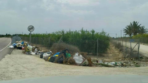 Basura acumulada en un camino del Camp d'Elx.