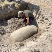 Recuperada del embalse de Valdecañas una de las pocas esculturas de verraco geminadas de la Península Ibérica