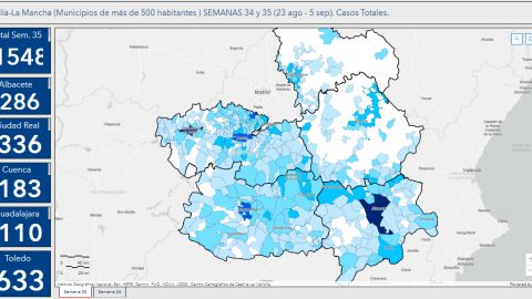 Mapa de CLM con la evolución del covid por provincias durante las dos últimas semanas Mapa de CLM con la evolución del covid por provincias durante las dos últimas semanas