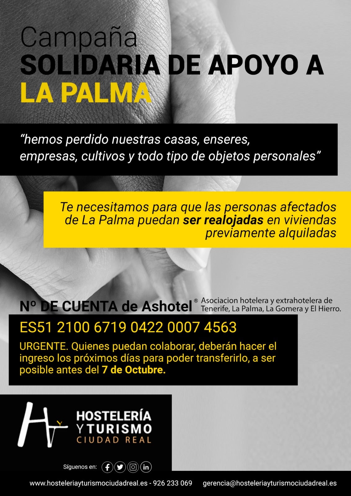 La Asociación de Hostelería de Ciudad Real inicia una campaña de recogida de fondos para los damnificados de La Palma La Asociación de Hostelería de Ciudad Real inicia una campaña de recogida de fondos para los damnificados de La Palma