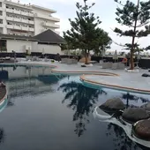 El agua de las piscinas de los hoteles se vuelve negra por las cenizas del volcán El agua de las piscinas de los hoteles se vuelve negra por las cenizas del volcán