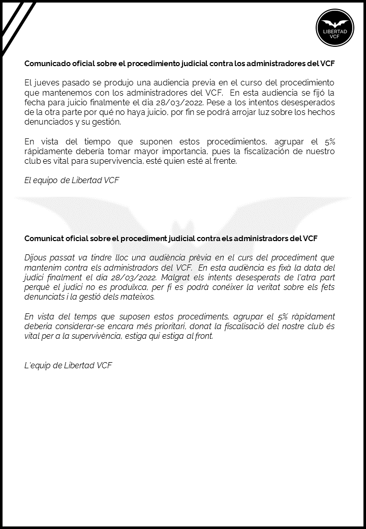 El 28 de marzo Libertad VCF sentará al Valencia de Meriton en los juzgados El 28 de marzo Libertad VCF sentará al Valencia de Meriton en los juzgados