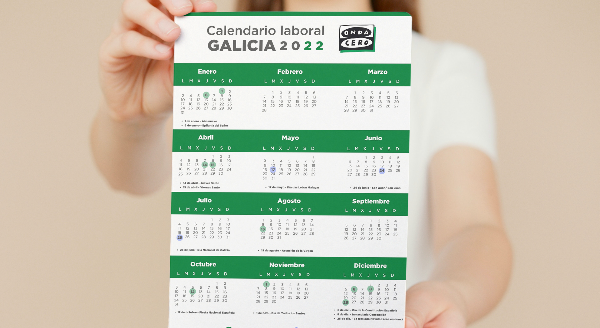 El calendario laboral de Galicia para 2022 ya es oficial: estos son los días festivos El calendario laboral de Galicia para 2022 ya es oficial: estos son los días festivos