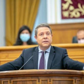 García-Page durante su intervención en las Cortes de CLM