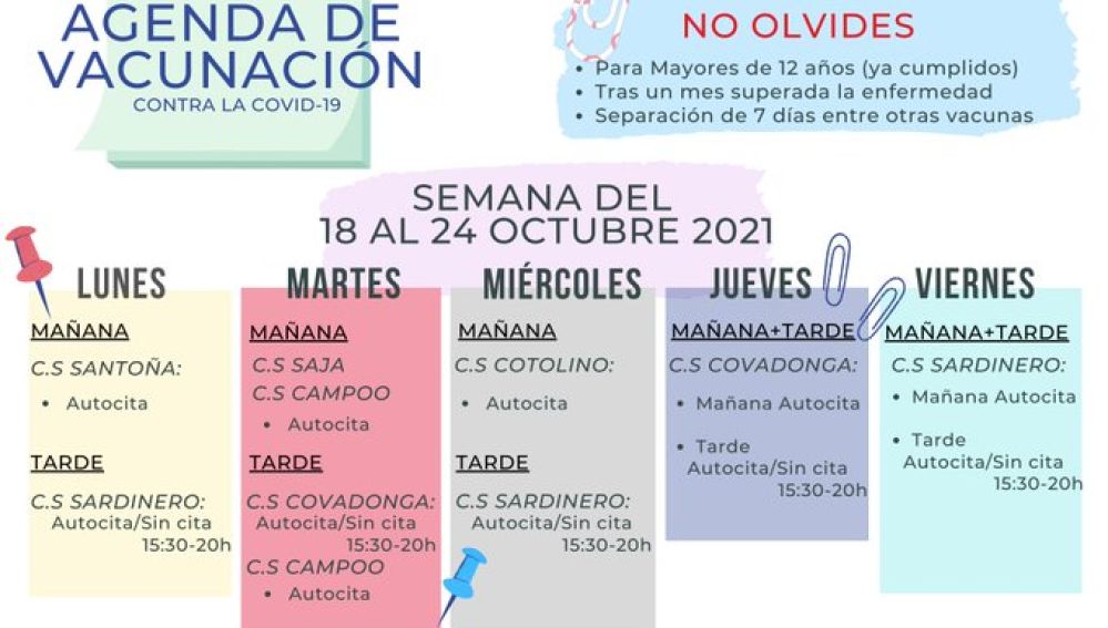 Lugares, días y horas para recibir la vacuna contra el coronavirus sin cita previa en Cantabria 