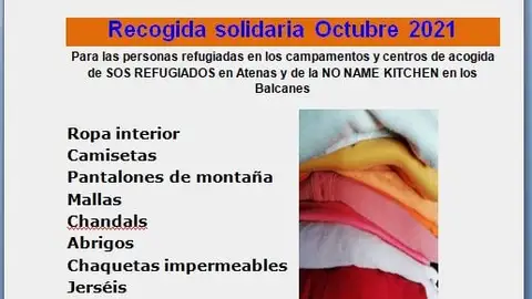 La Plataforma Pro-Refugiados recoge ropa y material escolar La Plataforma Pro-Refugiados recoge ropa y material escolar