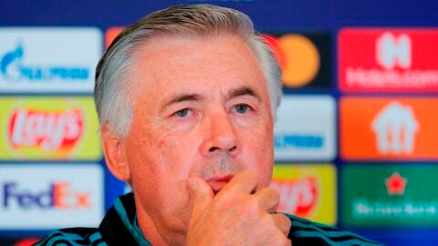 El técnico del Real Madrid Carlo Ancelotti en la rueda de prensa previa al duelo.