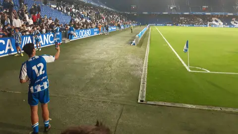 Quique Teijo, celebrando la victoria ante el Pogon Deportivo Juvenil-Maccabi Haifa