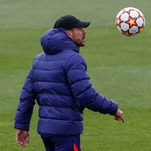Simeone en el entrenamiento previo al partido ante el Liverpool Simeone en el entrenamiento previo al partido ante el Liverpool