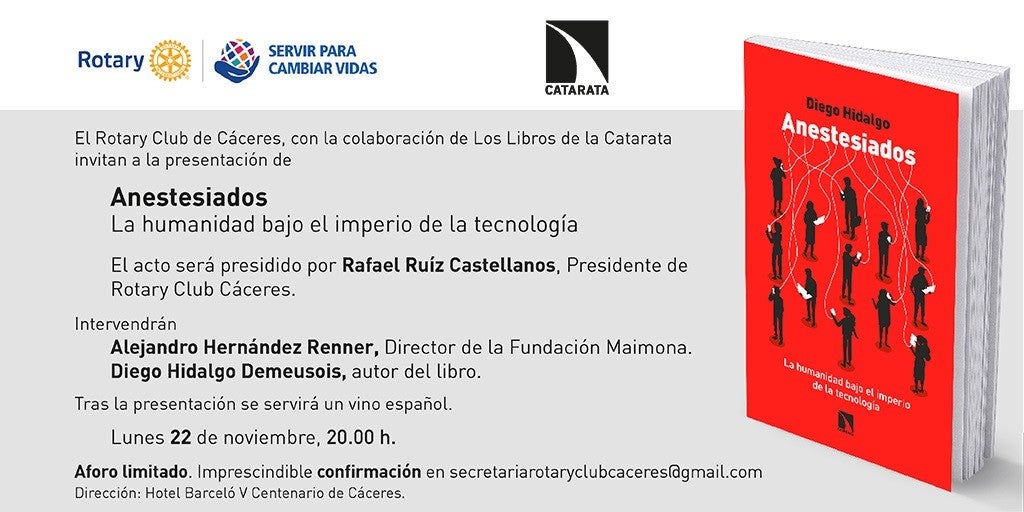 Hoy se presenta en Cáceres el libro Anestesiados de Diego Hidalgo Demeusois Hoy se presenta en Cáceres el libro Anestesiados de Diego Hidalgo Demeusois
