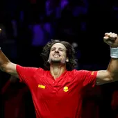Feliciano López celebra su victoria ante el ruso Andrey Rublev Feliciano López celebra su victoria ante el ruso Andrey Rublev