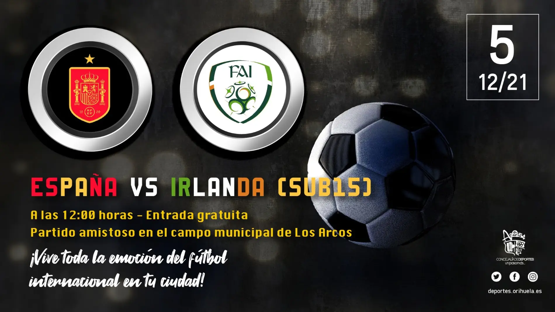El campo municipal de Los Arcos acoge este domingo el partido de fútbol de la Sub-15 España-Irlanda   