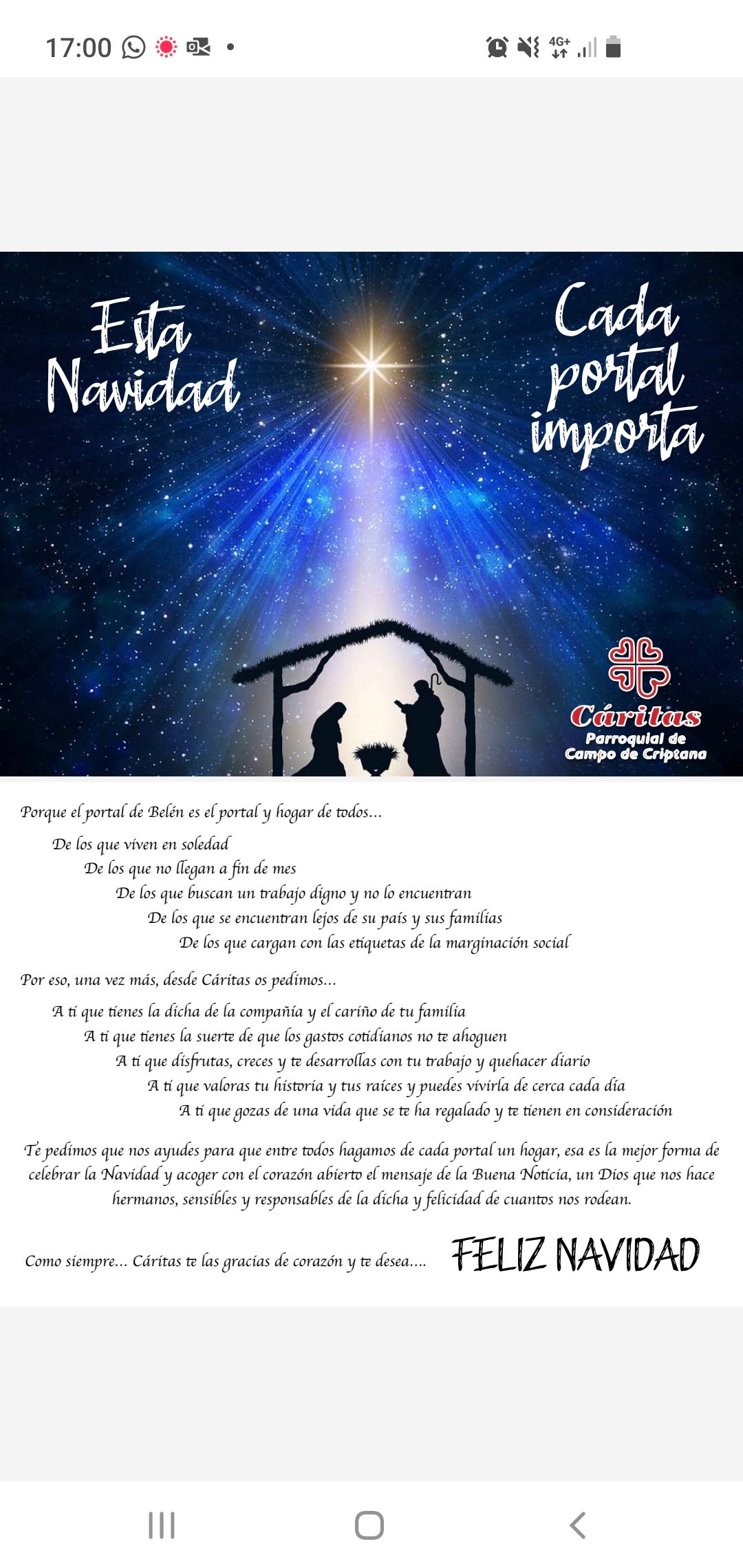 Campaña de Cáritas en Campo de Criptana para esta Navidad Campaña de Cáritas en Campo de Criptana para esta Navidad