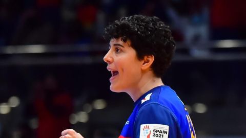 Merche Castellanos durante un partido del mundial de balonmano