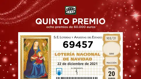 69.457, quinto quinto premio de la Lotería de Navidad 2021 69.457, quinto quinto premio de la Lotería de Navidad 2021