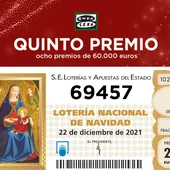 69.457, quinto quinto premio de la Lotería de Navidad 2021 69.457, quinto quinto premio de la Lotería de Navidad 2021