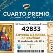 42.833, uno de los dos cuartos premios de la Lotería de Navidad: dónde ha tocado y cuánto dinero se gana por décimo 42.833, uno de los dos cuartos premios de la Lotería de Navidad: dónde ha tocado y cuánto dinero se gana por décimo