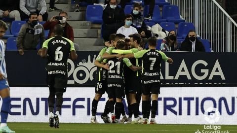 Celebraci&oacute;n de uno de los goles del Sporting