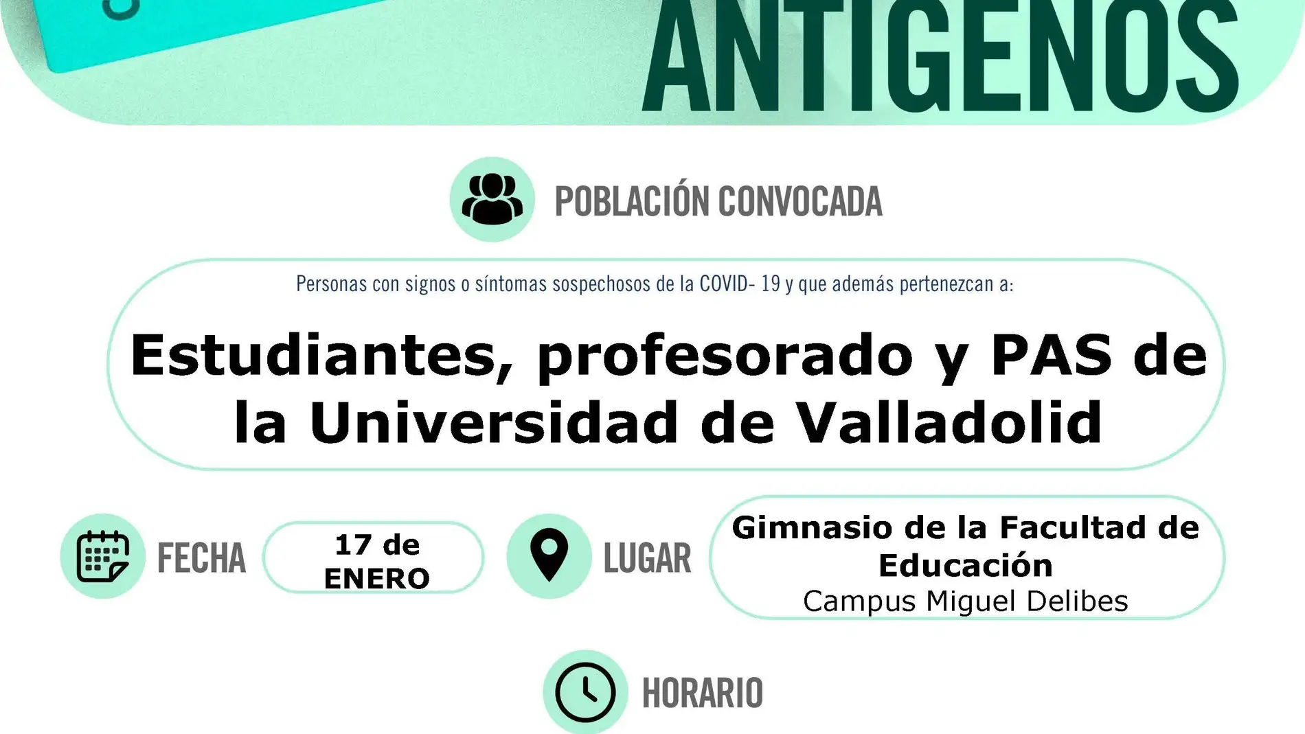 Test de antígenos para alumnos, docentes y trabajadores de la Universidad de Valladolid