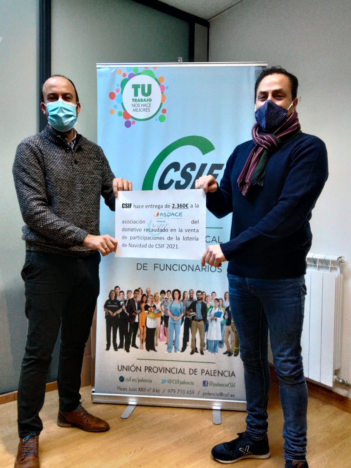 CSIF PALENCIA entrega a ASPACE un donativo por valor de 2360 euros CSIF PALENCIA entrega a ASPACE un donativo por valor de 2360 euros