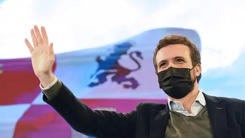 El líder del PP, Pablo Casado, durante el XIV Congreso regional del Partido Popular, este domingo en León El líder del PP, Pablo Casado, durante el XIV Congreso regional del Partido Popular, este domingo en León