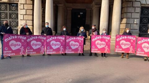 Movilización de la Asociación de Vecinos &quot;Amics de La Malva-rosa&quot;, esta mañana ante el Ayuntamiento