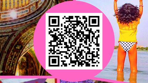 Cartel con QR de Villafranca de los Caballeros en Fitur