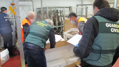 El Seprona incauta 1.800 jamones y paletas en una nave del polígono industrial de Malpartida de Plasencia 