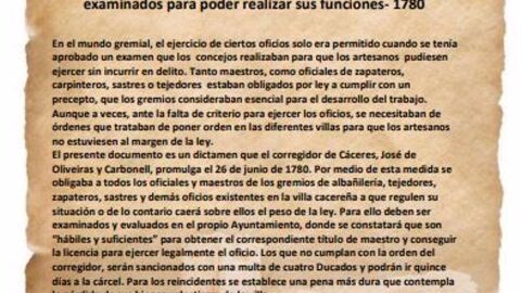 El Palacio de la Isla de C&aacute;ceres expone una orden de 1780 para regular la situaci&oacute;n de los gremios artesanales