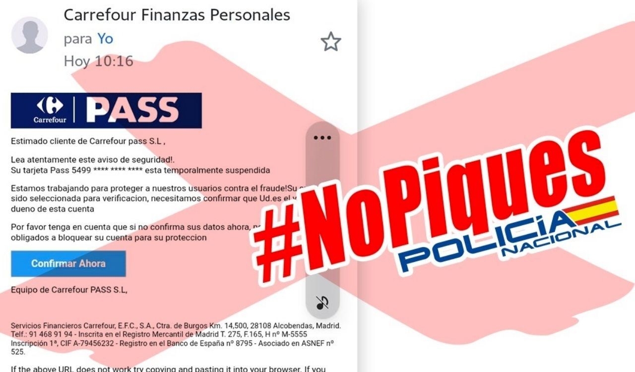 Alerta de estafa bajo el nombre de Carrefour: Así puedes evitar que te roben los datos bancarios Alerta de estafa bajo el nombre de Carrefour: Así puedes evitar que te roben los datos bancarios