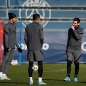Varios jugadores del PSG en un entrenamiento Varios jugadores del PSG en un entrenamiento