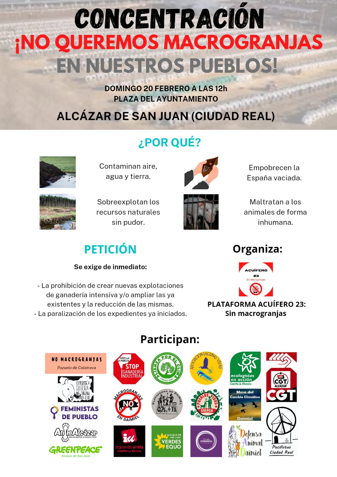 Concentración contra las macrogranjas en Alcázar de San Juan Concentración contra las macrogranjas en Alcázar de San Juan