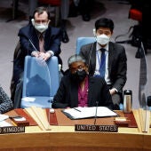 Las embajadoras de Reino Unido y Estados Unidos durante la reunión del Consejo de Seguridad de la ONU
