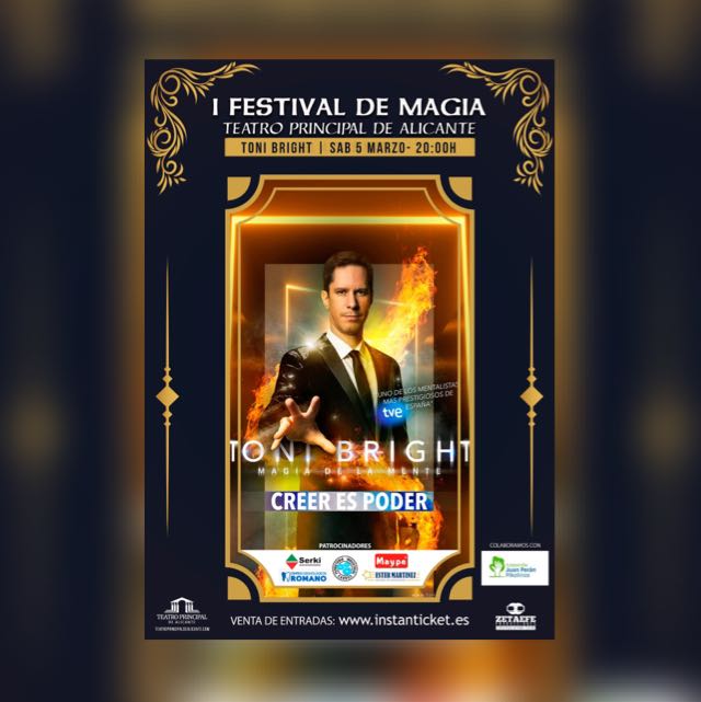 El Teatro Principal de Alicante acoge este sábado el primer festival de magia del mentalista Toni Bright El Teatro Principal de Alicante acoge este sábado el primer festival de magia del mentalista Toni Bright