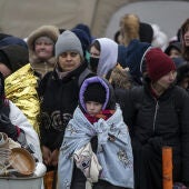 Refugiados ucranianos a su llegada a la frontera con Polonia