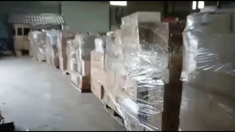 Palets de ayuda humanitaria almacenados en una nave de Pozuelo de Calatrava Palets de ayuda humanitaria almacenados en una nave de Pozuelo de Calatrava