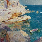 Rocas de Jávea y el bote blanco de Joaquín Sorolla y Bastida Rocas de Jávea y el bote blanco de Joaquín Sorolla y Bastida