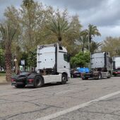 Camionfes en caravana por Av. de La Victoria