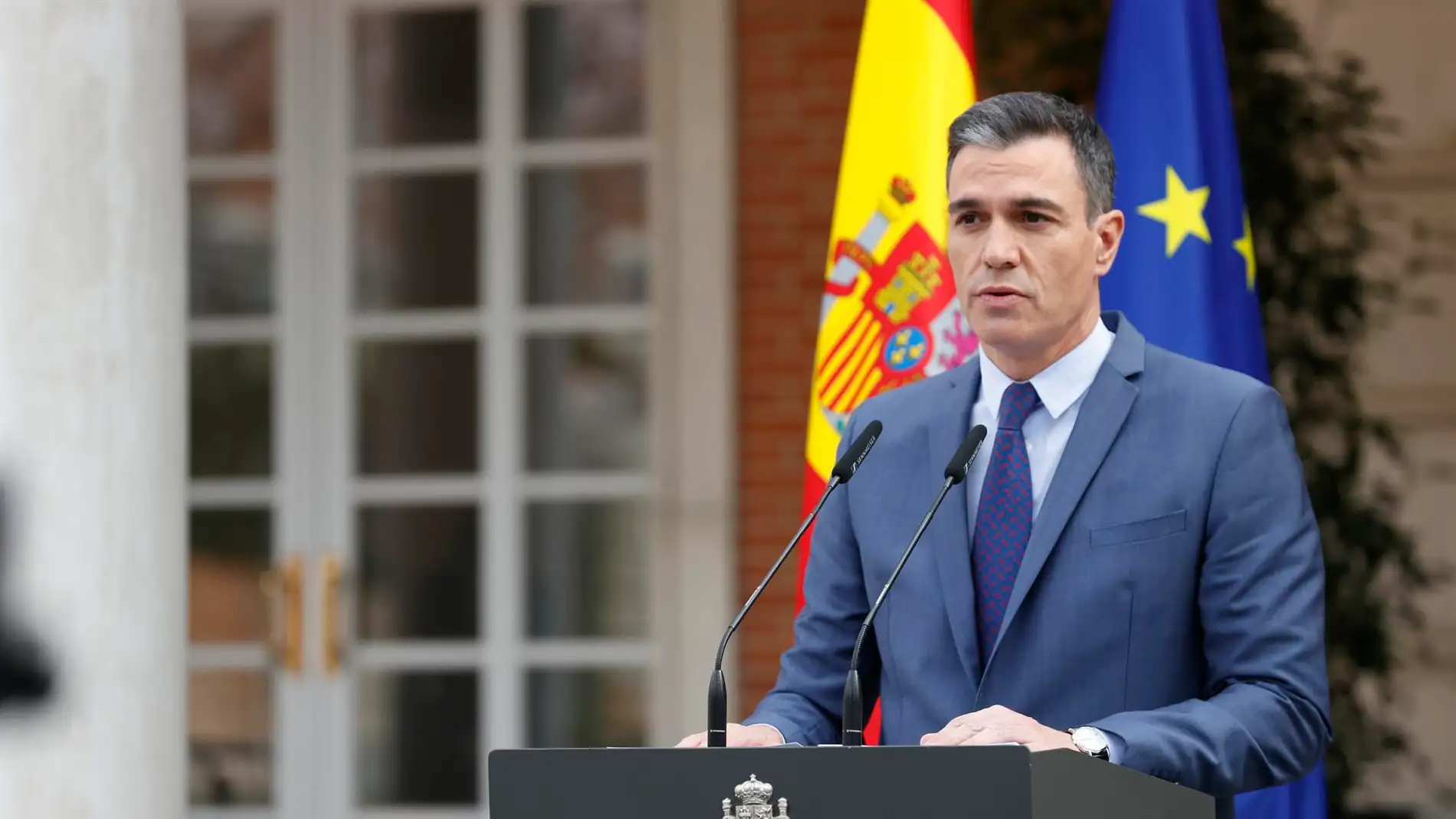 Imagen de Pedro Sánchez durante una declaración en Moncloa. / Efe