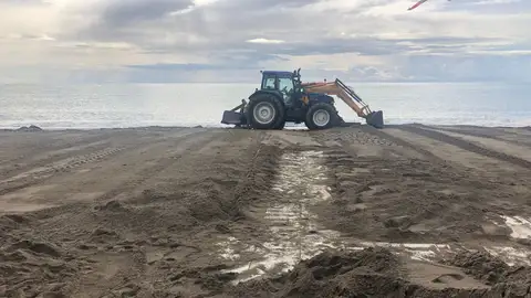 Operarios de Torremolinos trabajando en las playas Operarios de Torremolinos trabajando en las playas