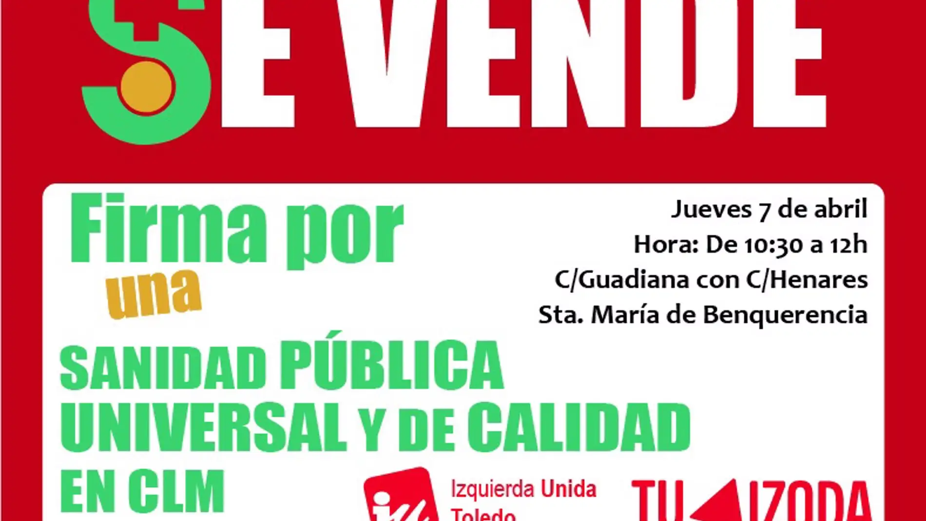 Izquierda Unida Toledo recogerá firmas por una sanidad pública en el barrio del Polígono 