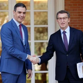 Sánchez y Feijóo se saludan antes de su reunión en La Moncloa/EFE Sánchez y Feijóo se saludan antes de su reunión en La Moncloa/EFE