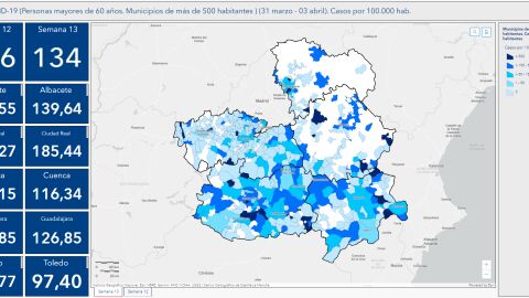 Incidencia acumulada de covid en las provincias de CLM entre la poblaci&oacute;n de m&aacute;s de 60 a&ntilde;os de edad