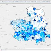 Incidencia acumulada de covid en las provincias de CLM entre la población de más de 60 años de edad