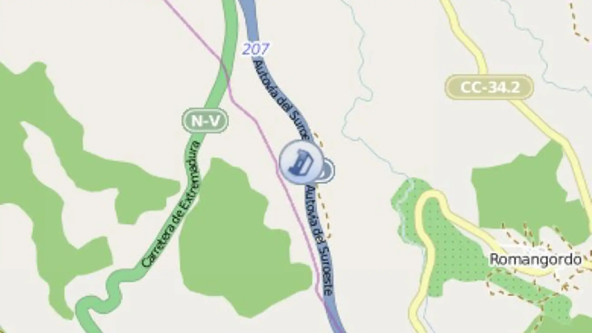 Lugar del accidente, cerca de la localidad de Romangordo Lugar del accidente, cerca de la localidad de Romangordo