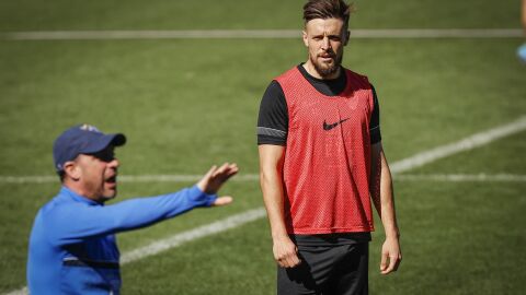 Guede y Genaro, en un entrenamiento del Málaga