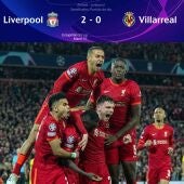 El Liverpool celebra el 2-0 ante el Villarreal